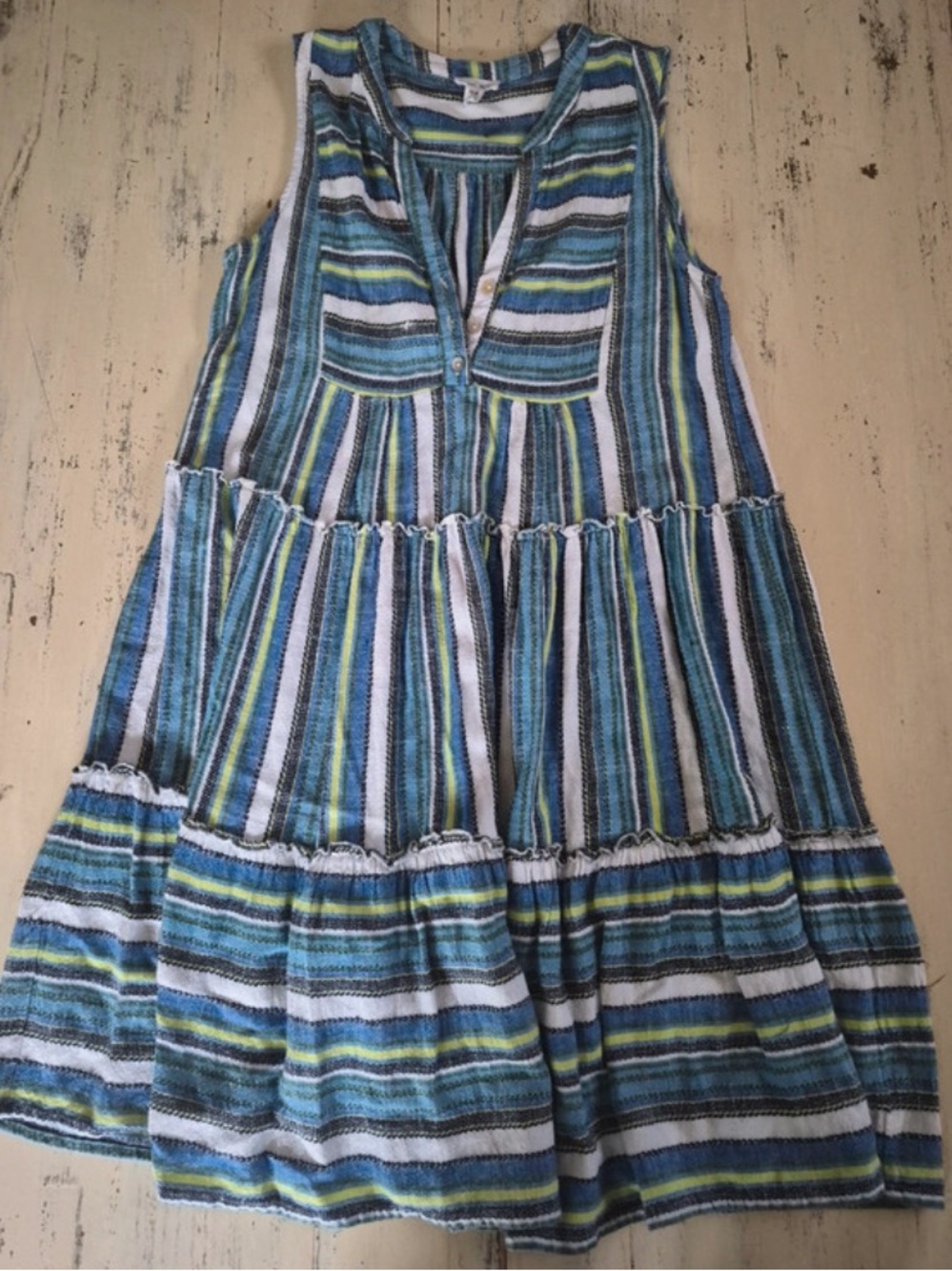 Tribal Jeans Striped Blue & White Sleeveless Tiered Dress XS